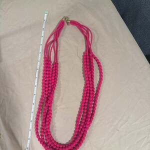 Three-Strand Hot Pink Silk Beaded Necklace with Sliding Tie